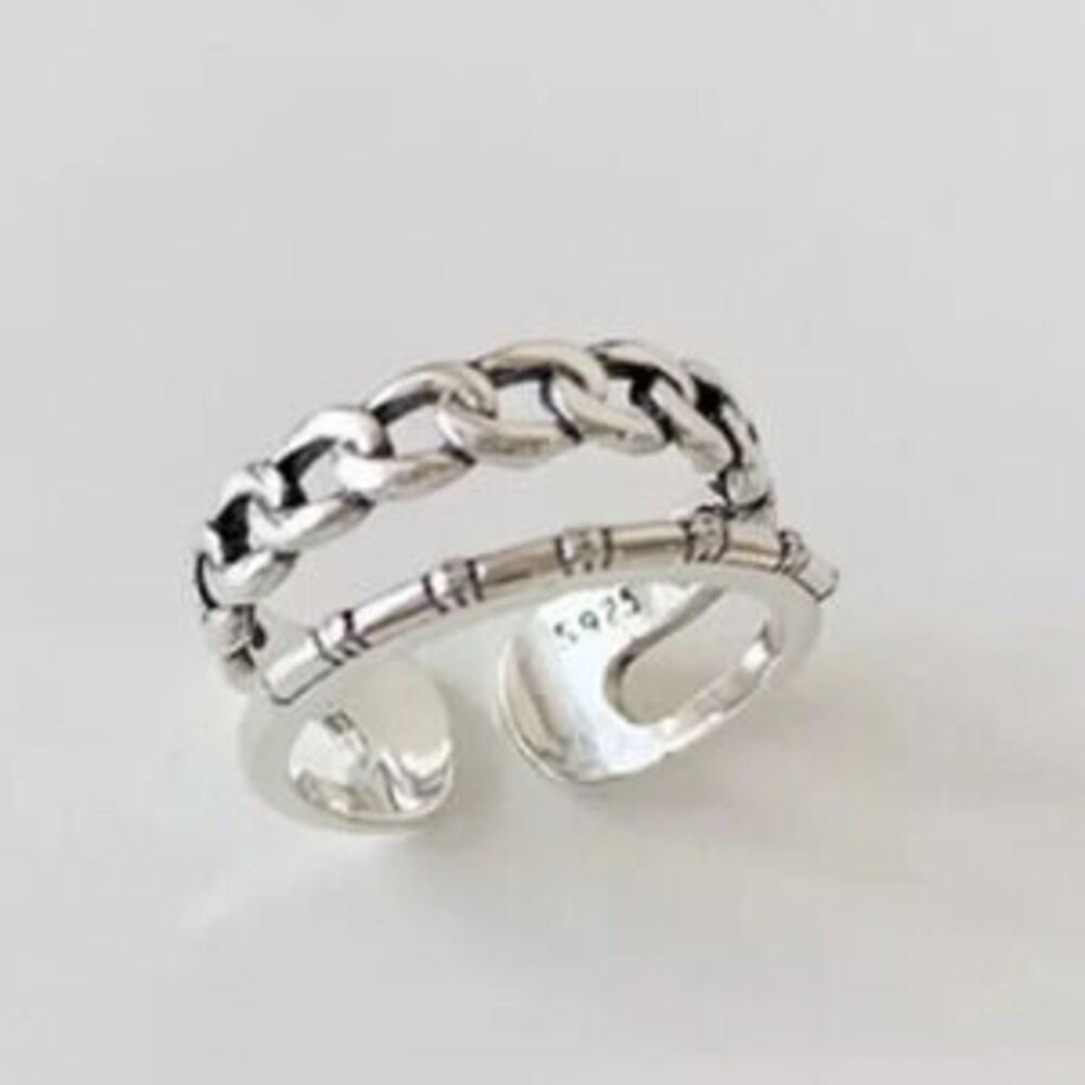 Minimalist 925 Sterling Silver Chain Layered Ring